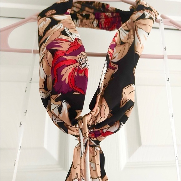 NWT Lulus Midsummer Moment Black Floral Print Cutout Halter Maxi Dress Medium - Picture 7 of 11